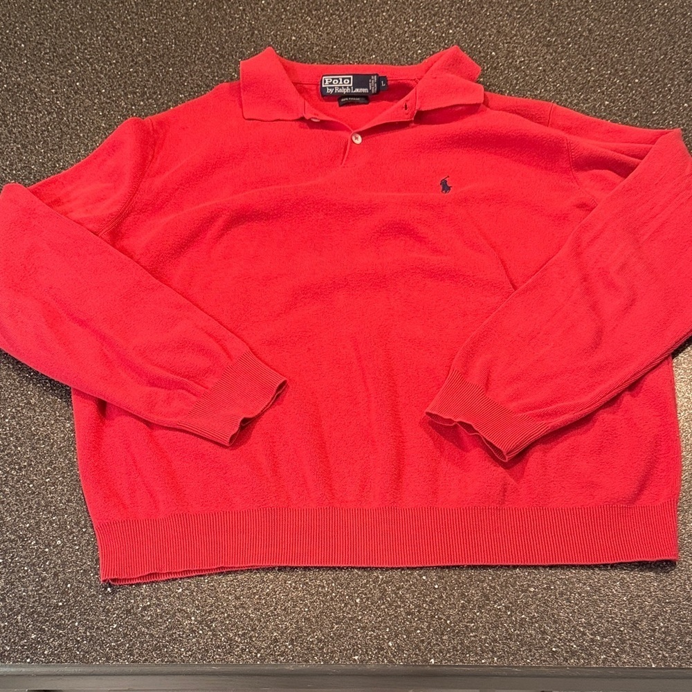 Men’s Polo by Ralph Lauren Red Collared Sweater - size Large - 100% Pima Cotton